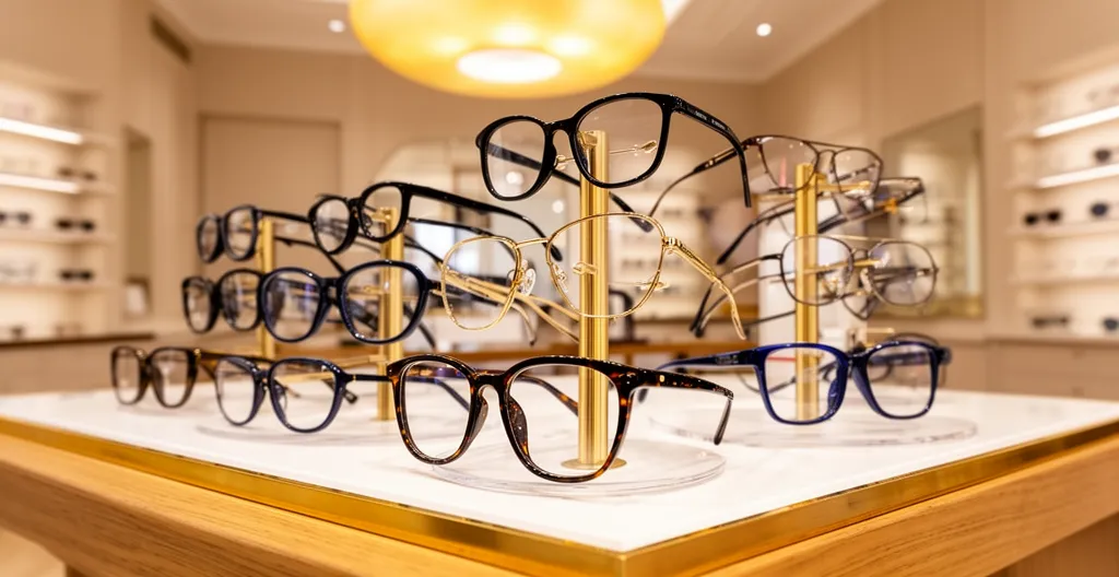 Présentoir lunettes créateurs formes variées conseil morphologique